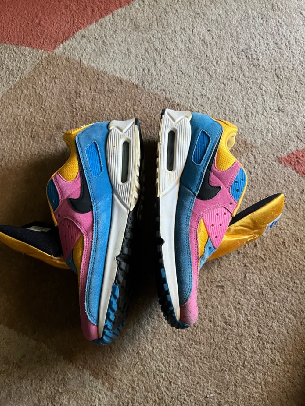 Nike Air Max 90 “Multi Color” Yellow Pink Blue Black Men’s Size 15 CJ0612-700 - Picture 2 of 6
